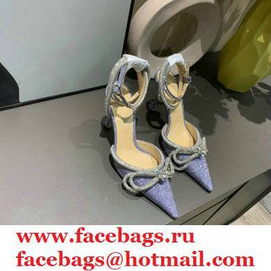 Mach & Mach 9cm heel Double Bow Crystal-Embellished Glittered Pumps purple